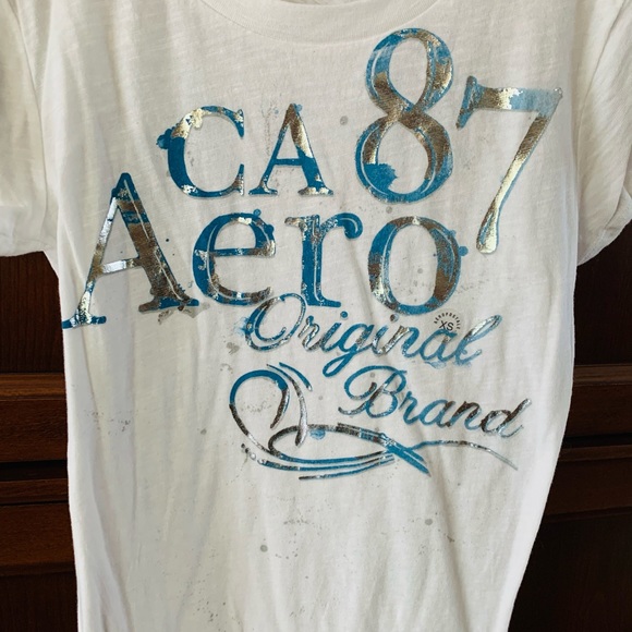 Aeropostale white cotton t-shirt with blue logo letters on front size XS - Picture 2 of 6